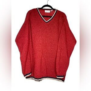 Vintage Wool Red V-Neck Men's Sweater
